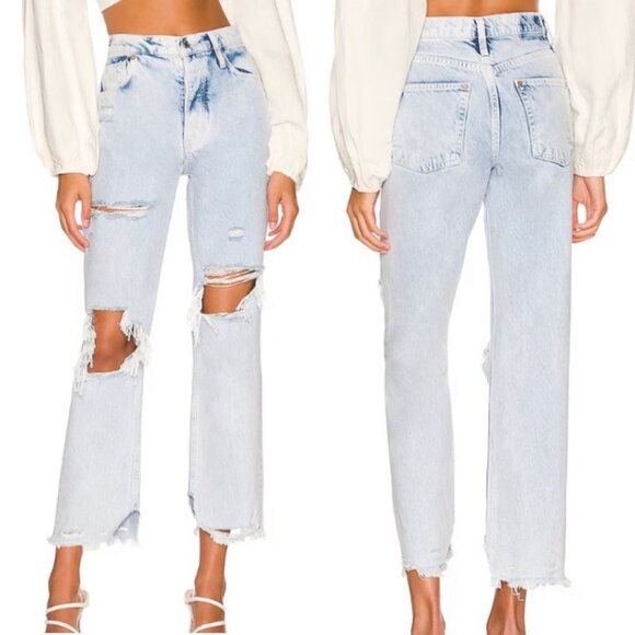 We The Free Denim - FREE PEOPLE Tapered Baggy Boyfriend Distressed Straight Leg Jeans NWOT Size 28